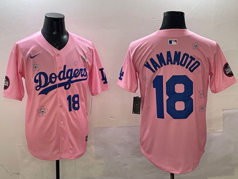 Men Los Angeles Dodgers #18 Yamamoto Pink Sakura Edition 2025 Nike MLB Jersey style 6